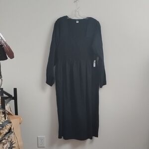 Old Navy Cottagecore Black Smocked Front Long Sleeve Dress With Pockets